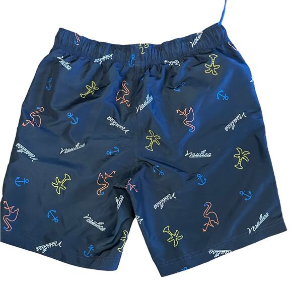 Nautica Mens Small Navy Print Swim Trunks - Picture 2 of 7